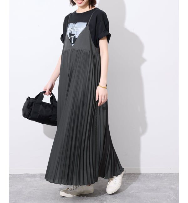 SLOBE IENA「《追加》パウダリーサテンプリーツキャミワンピース」|ワンピース|