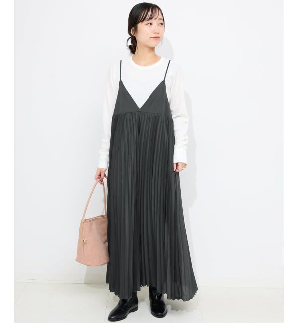 SLOBE IENA「《追加》パウダリーサテンプリーツキャミワンピース」|ワンピース|