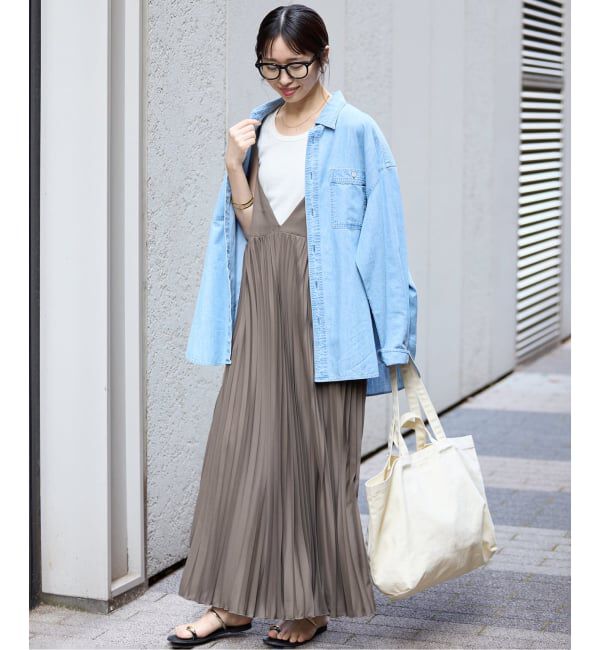 SLOBE IENA「《追加》パウダリーサテンプリーツキャミワンピース」|ワンピース|