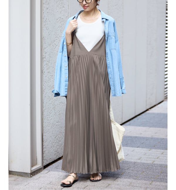 SLOBE IENA「《追加》パウダリーサテンプリーツキャミワンピース」|ワンピース|