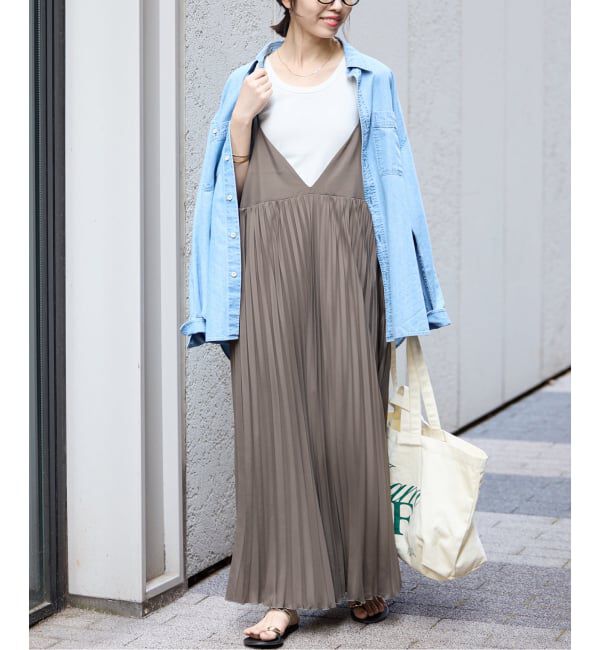 SLOBE IENA「《追加》パウダリーサテンプリーツキャミワンピース」|ワンピース|