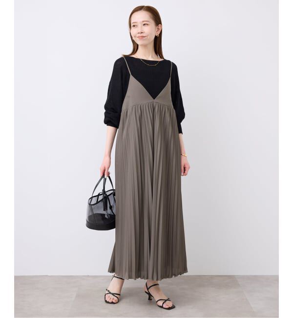 SLOBE IENA「《追加》パウダリーサテンプリーツキャミワンピース」|ワンピース|