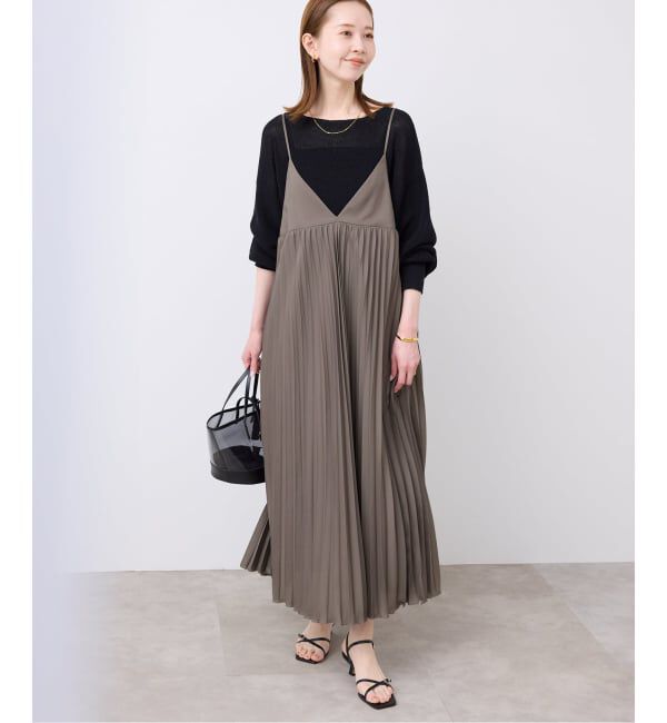 SLOBE IENA「《追加》パウダリーサテンプリーツキャミワンピース」|ワンピース|