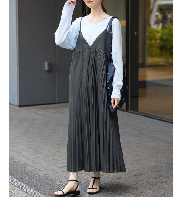 SLOBE IENA「《追加》パウダリーサテンプリーツキャミワンピース」|ワンピース|