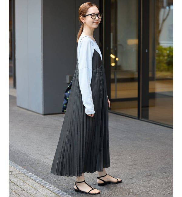 SLOBE IENA「《追加》パウダリーサテンプリーツキャミワンピース」|ワンピース|