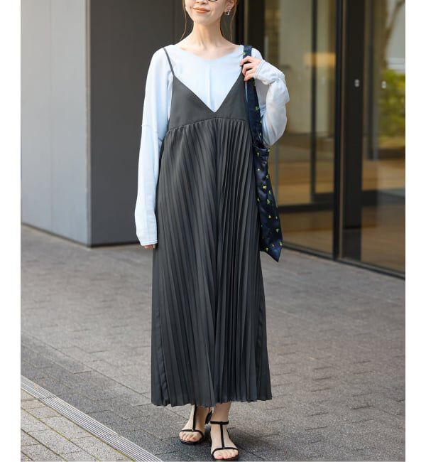 SLOBE IENA「《追加》パウダリーサテンプリーツキャミワンピース」|ワンピース|