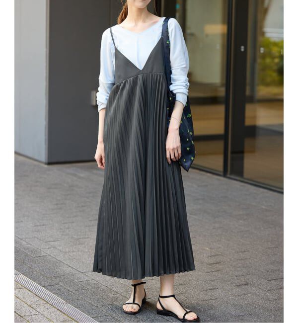 SLOBE IENA「《追加》パウダリーサテンプリーツキャミワンピース」|ワンピース|