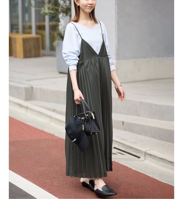 SLOBE IENA「《追加》パウダリーサテンプリーツキャミワンピース」|ワンピース|