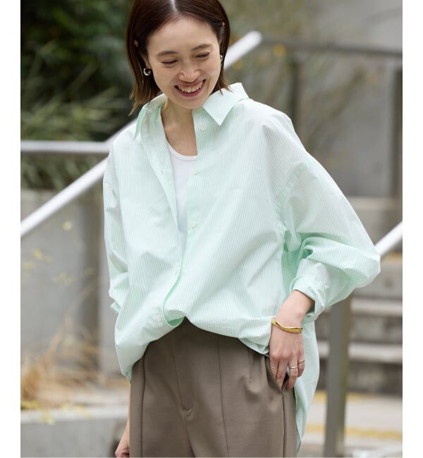 SLOBE IENA「カラーストライプオーバーシャツ」|シャツ・ブラウス|グリーン B