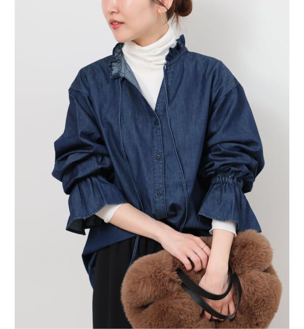 JOURNAL STANDARD relume「《追加》ライトデニムスタンドカラーブラウス」|シャツ・ブラウス|ネイビー