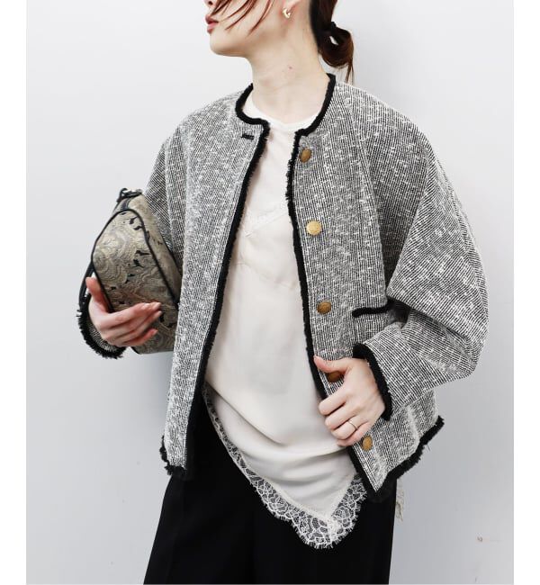 journal standard L'essage「《追加》【一部店舗＆WEB限定】GIOLICATWEED ドルマンジャケット 3」|ノーカラージャケット|ブラック C