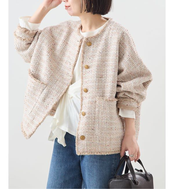 journal standard L'essage「《追加》【一部店舗＆WEB限定】GIOLICATWEED ドルマンジャケット 3」|ノーカラージャケット|ベージュ