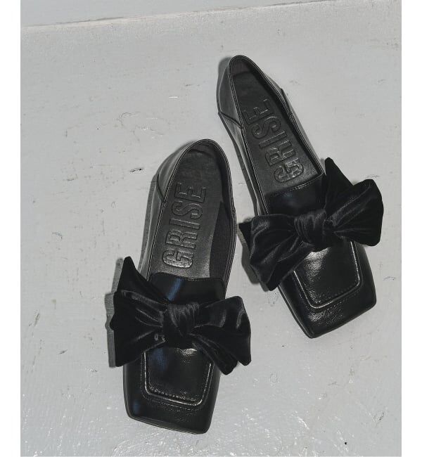 GRISE「GRISEワイドスクエアビッグリボンローファー」|ローファー|ブラック