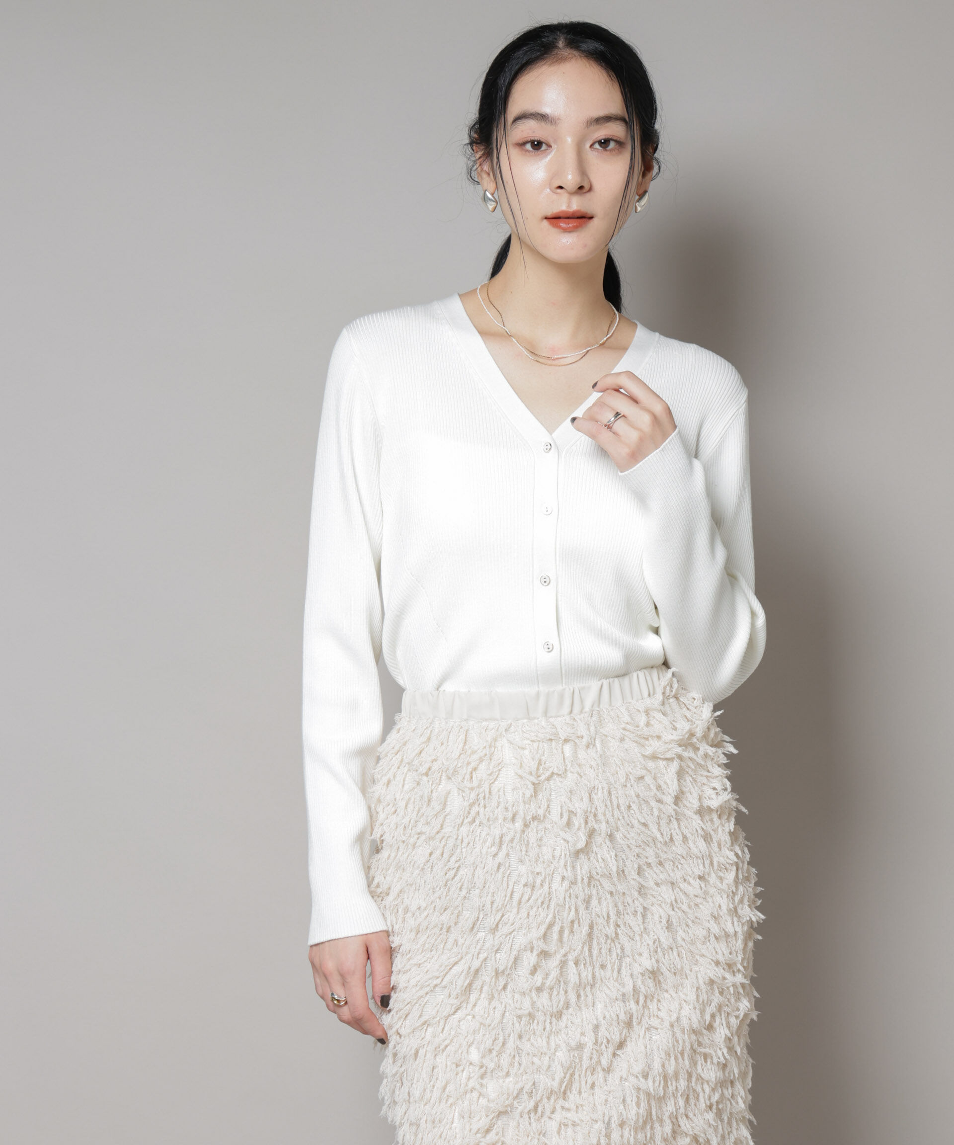 nano･universe「CICA&UVカット加工Vネックリブカーディガン」|ニット・セーター|