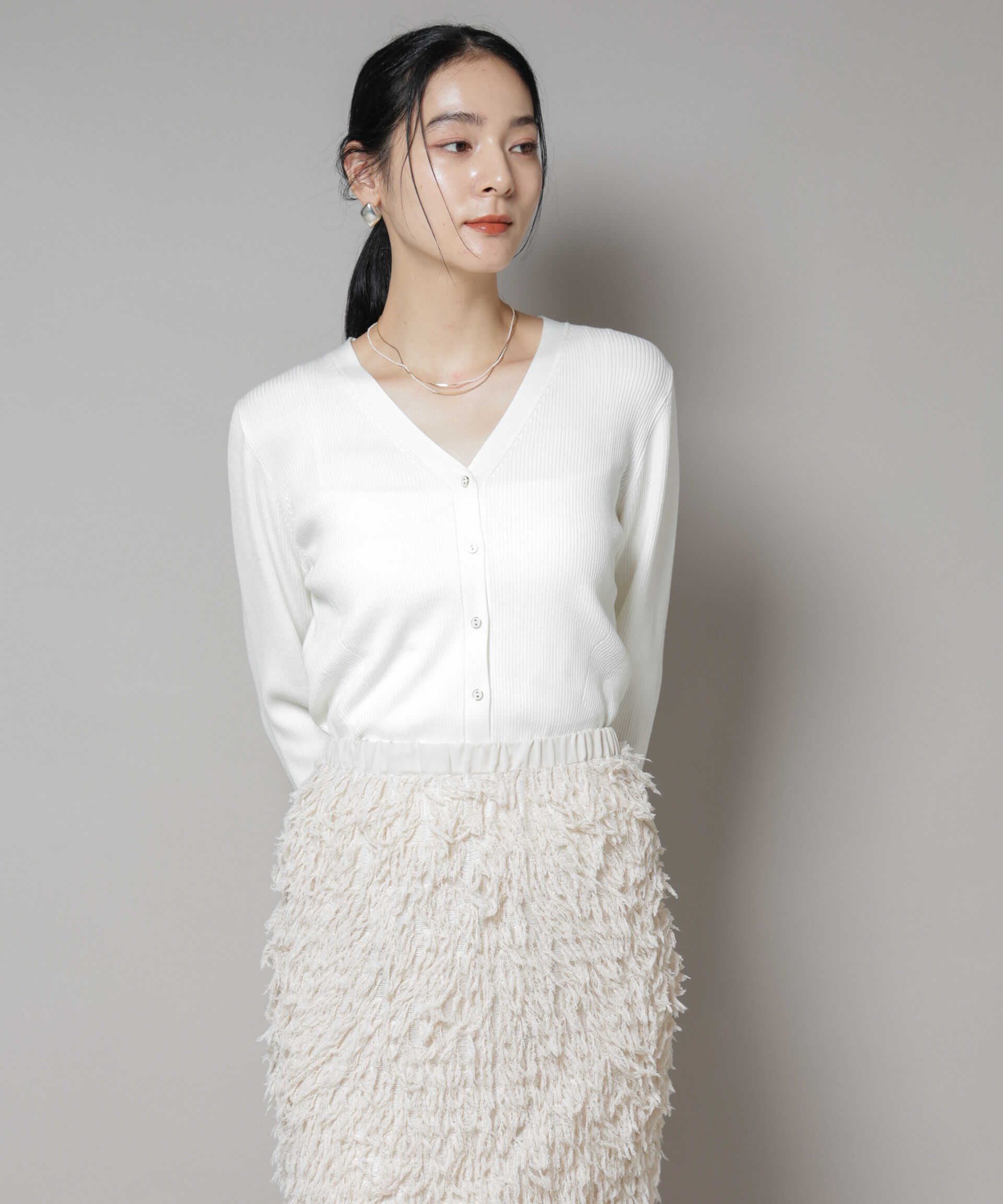 nano･universe「CICA&UVカット加工Vネックリブカーディガン」|ニット・セーター|