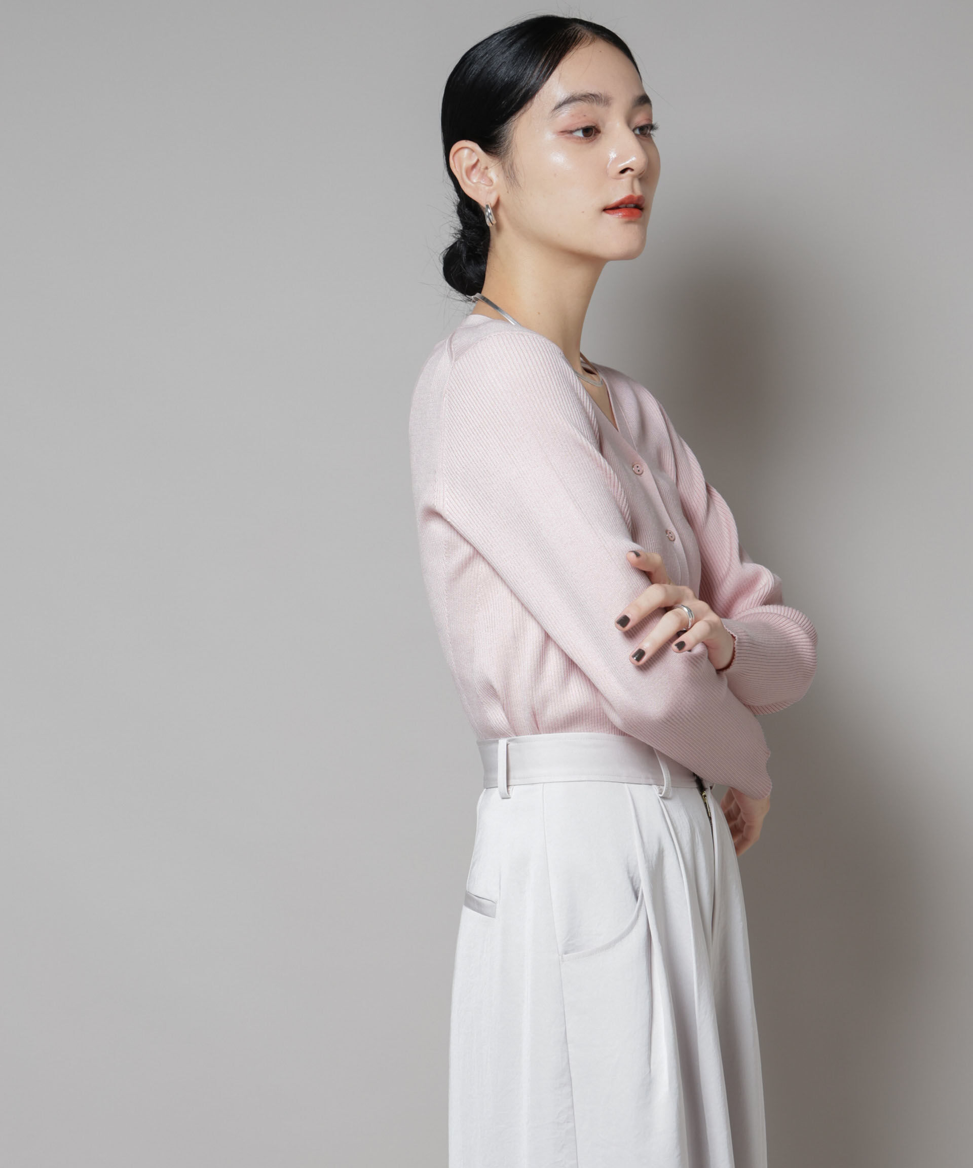 nano･universe「CICA&UVカット加工Vネックリブカーディガン」|ニット・セーター|