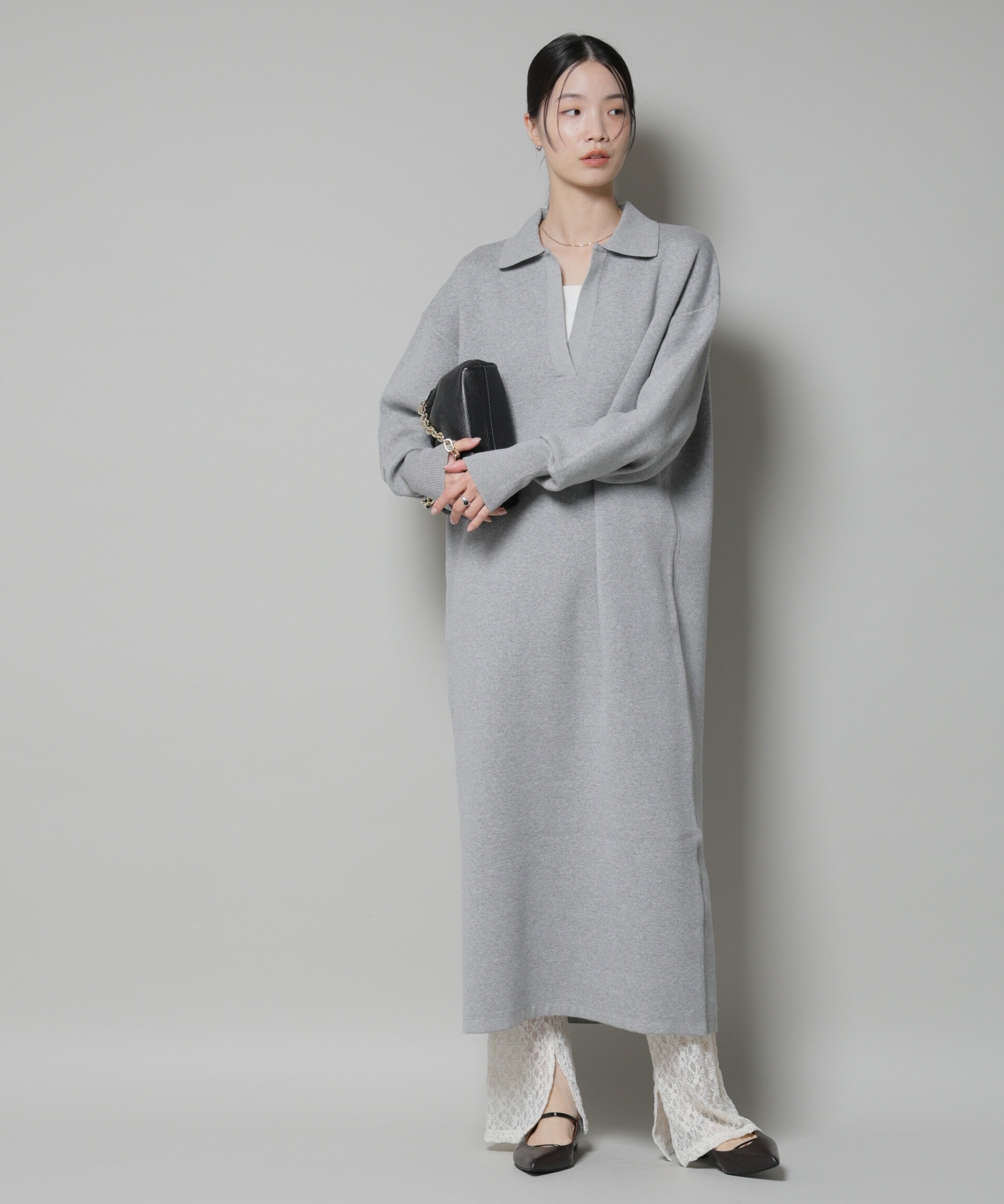 nano･universe「スウェットライク衿付きスキッパーニットワンピース」|ワンピース|