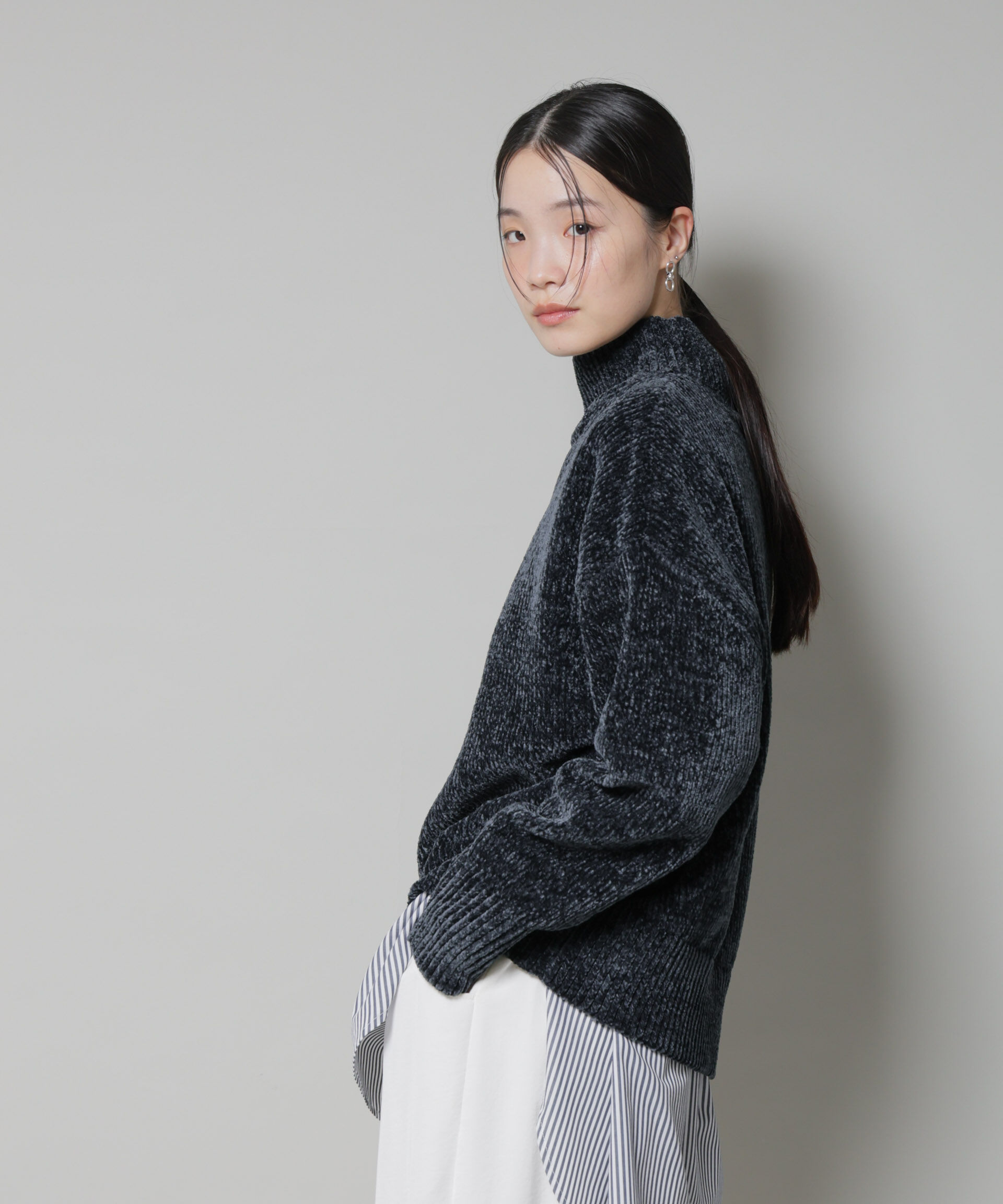 nano･universe「ベロアモールハイネックワイドニット」|ニット・セーター|