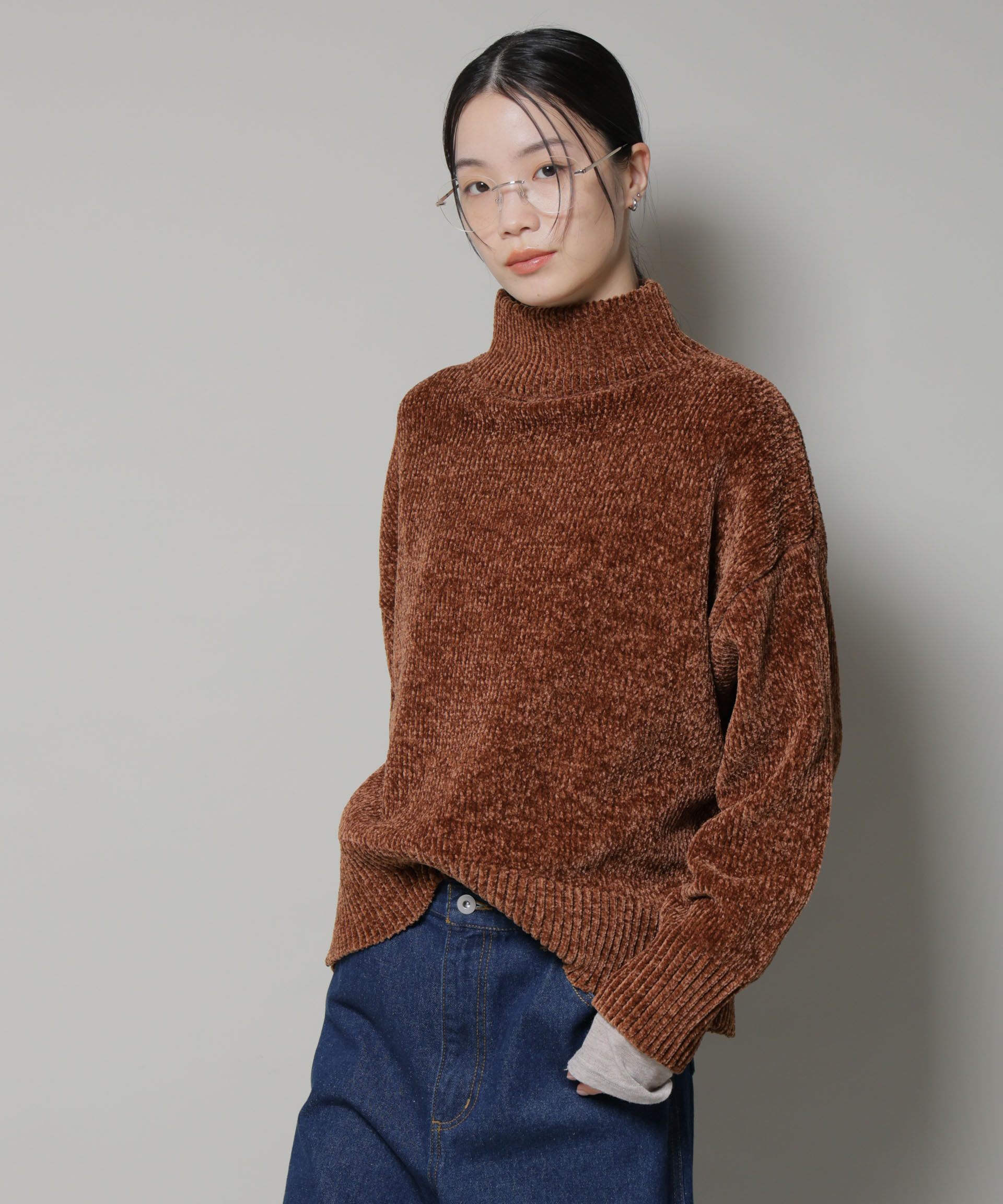 nano･universe「ベロアモールハイネックワイドニット」|ニット・セーター|