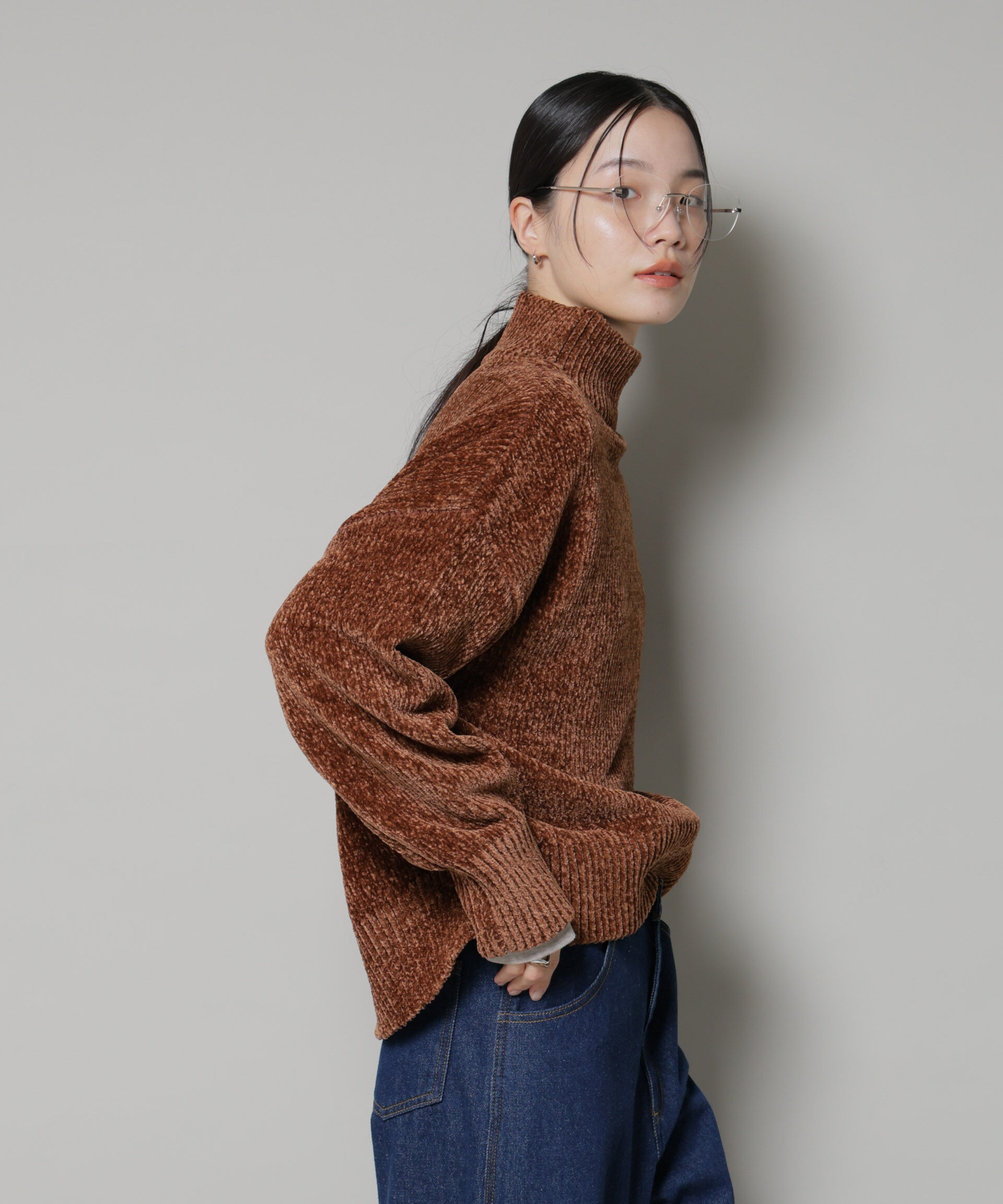 nano･universe「ベロアモールハイネックワイドニット」|ニット・セーター|