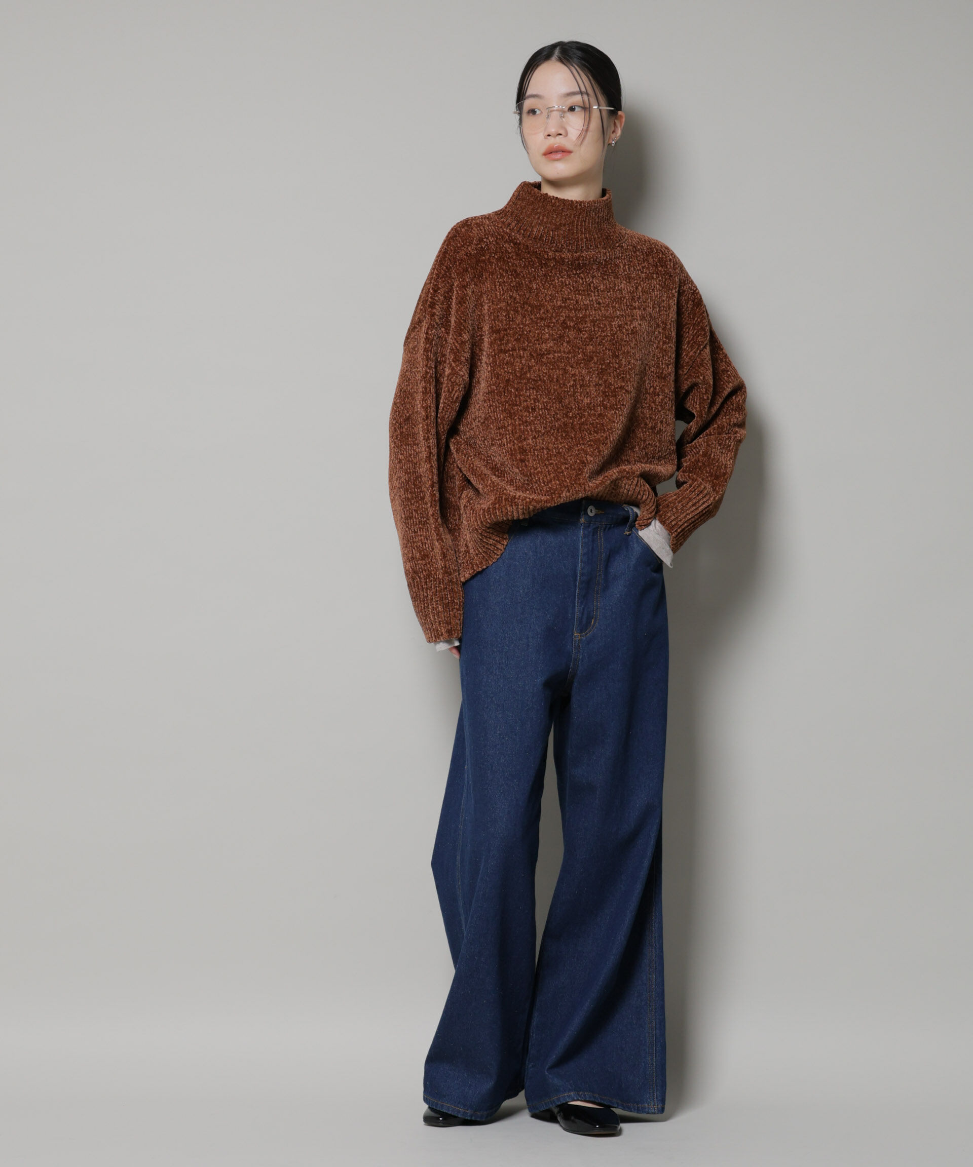 nano･universe「ベロアモールハイネックワイドニット」|ニット・セーター|