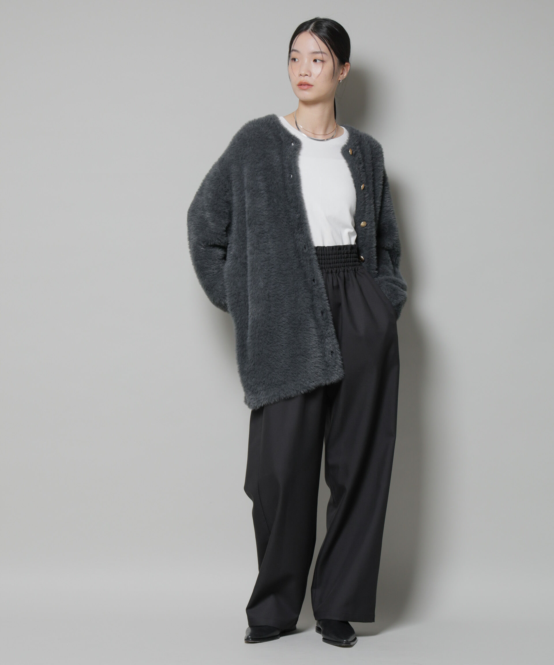 nano･universe「ウエストシャーリングゴムTRワイドパンツ」|チノ|