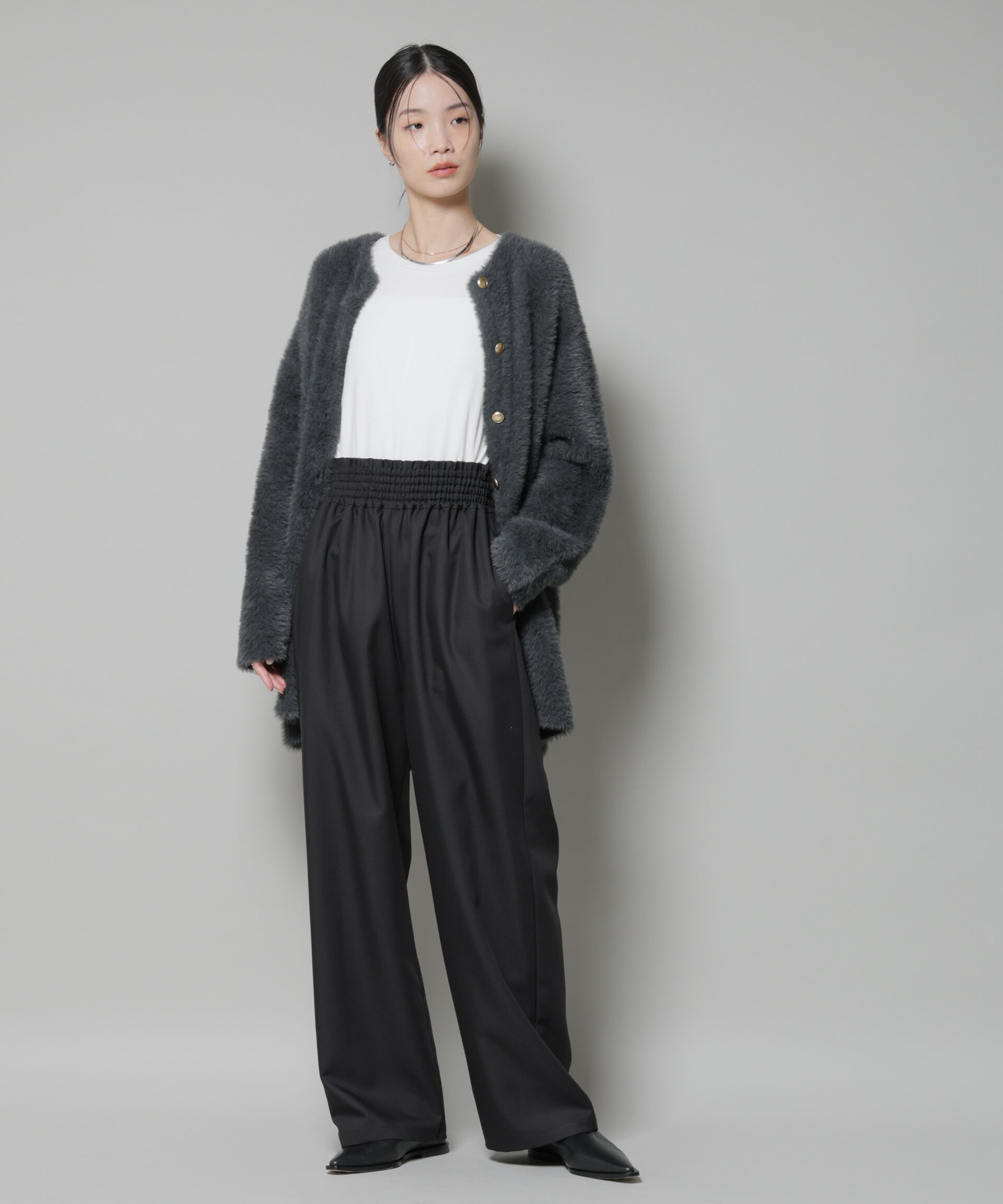 nano･universe「ウエストシャーリングゴムTRワイドパンツ」|チノ|