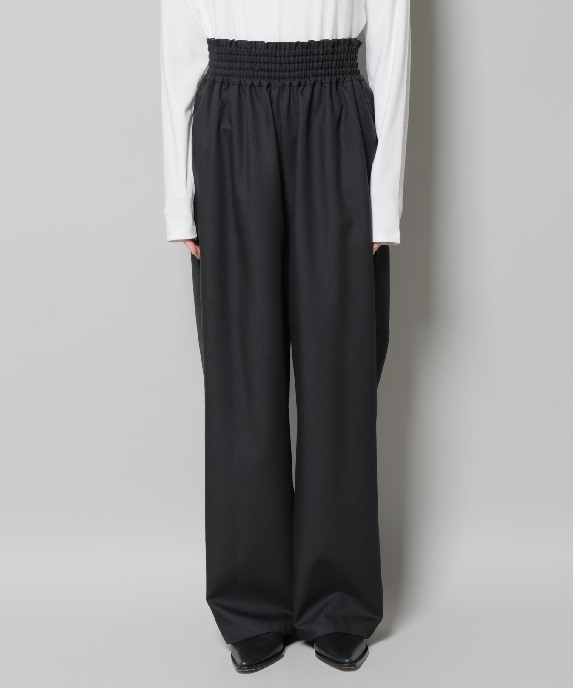 nano･universe「ウエストシャーリングゴムTRワイドパンツ」|チノ|
