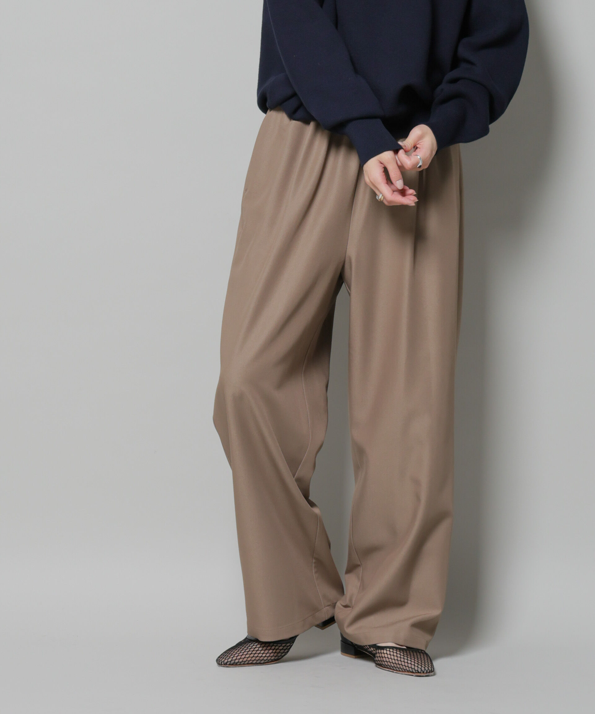 nano･universe「ウエストシャーリングゴムTRワイドパンツ」|チノ|