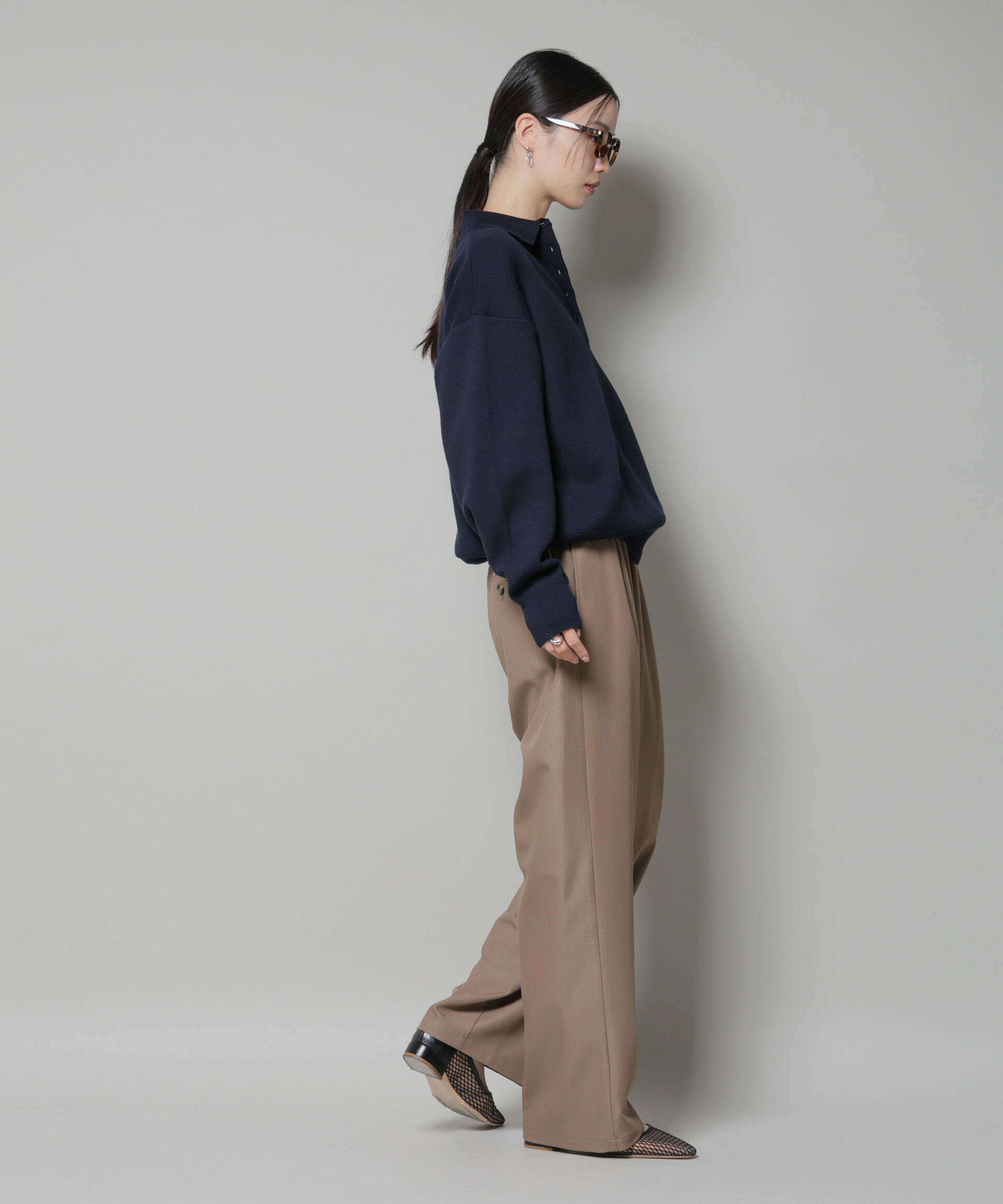 nano･universe「ウエストシャーリングゴムTRワイドパンツ」|チノ|