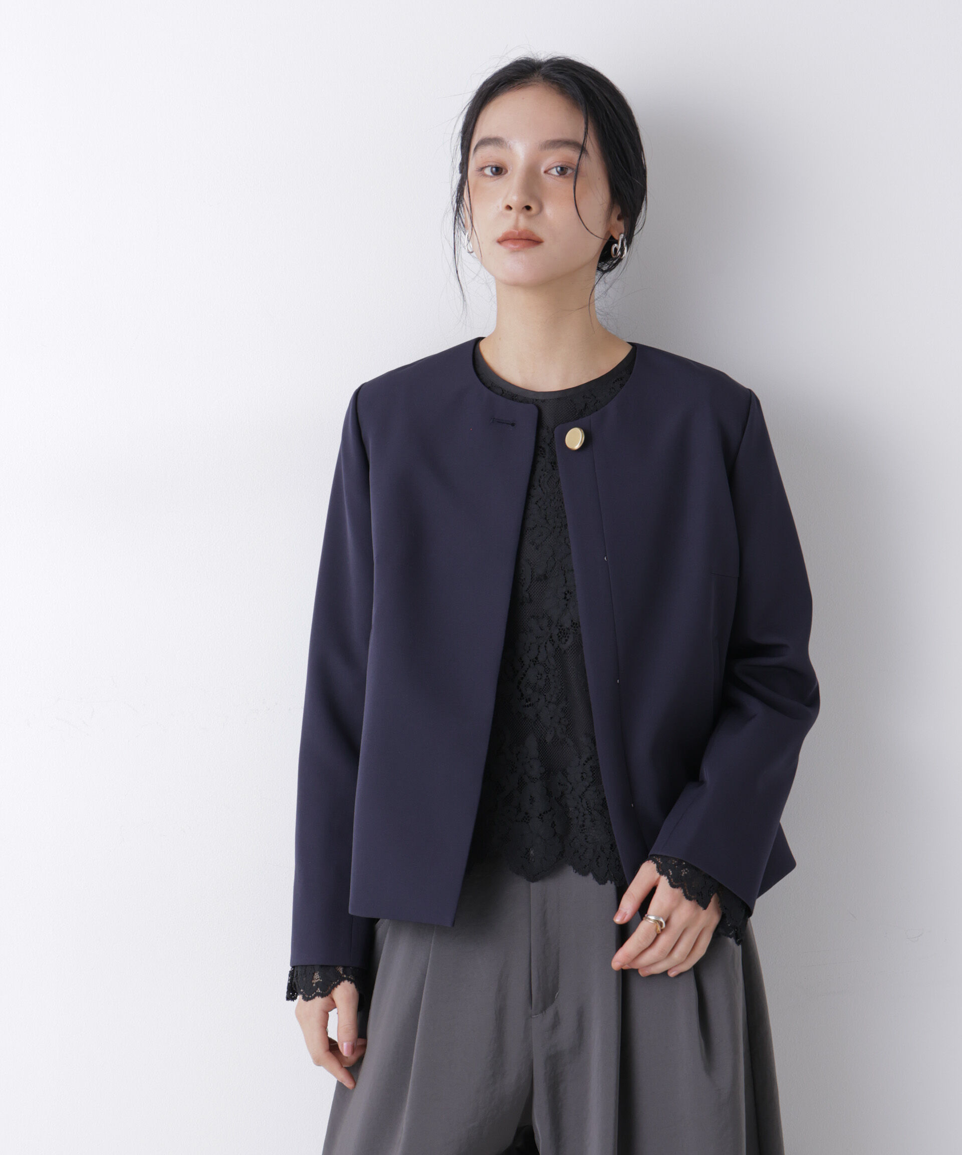 nano･universe「デイリーファンクション ノーカラージャケット(セットアップ可)」|テーラードジャケット|D.ネイビー1