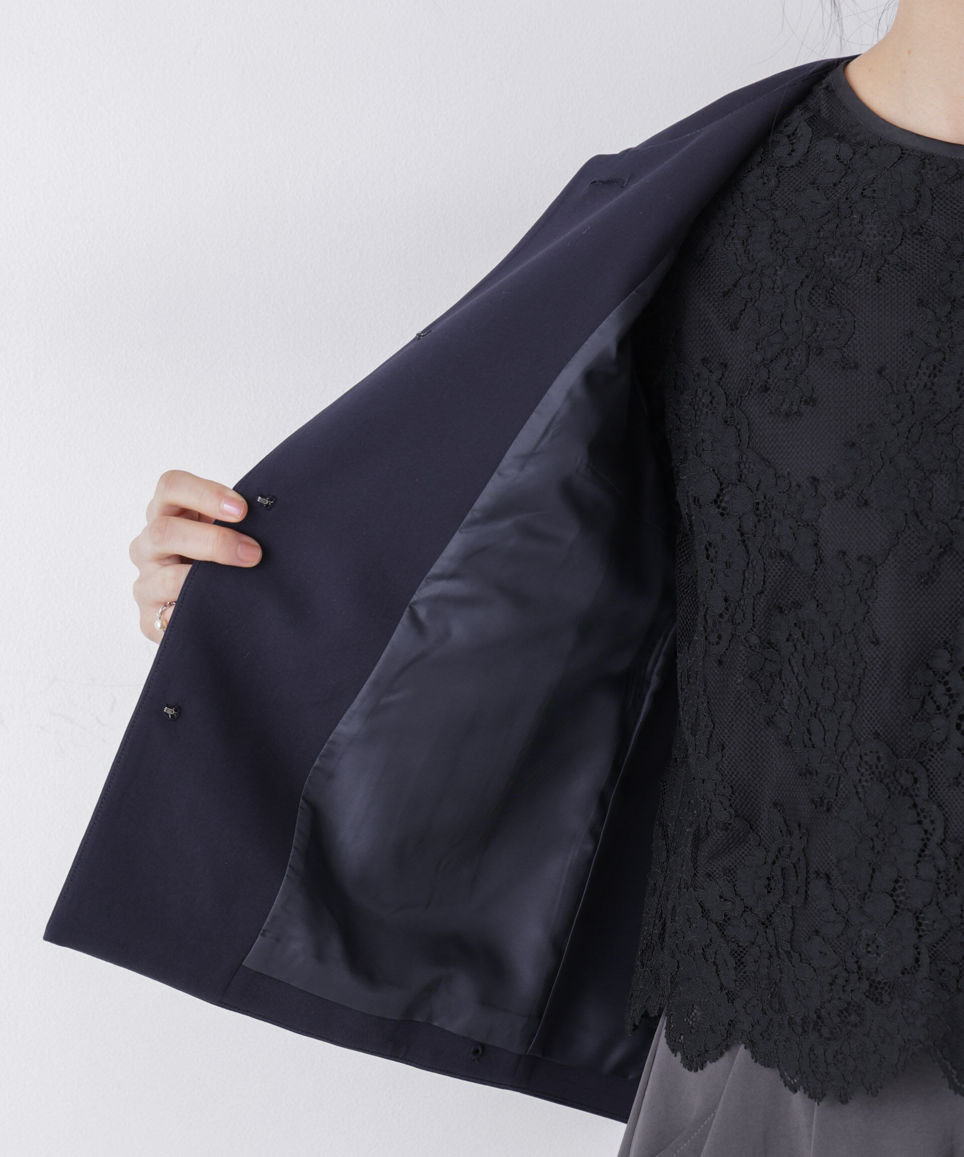 nano･universe「デイリーファンクション ノーカラージャケット(セットアップ可)」|テーラードジャケット|