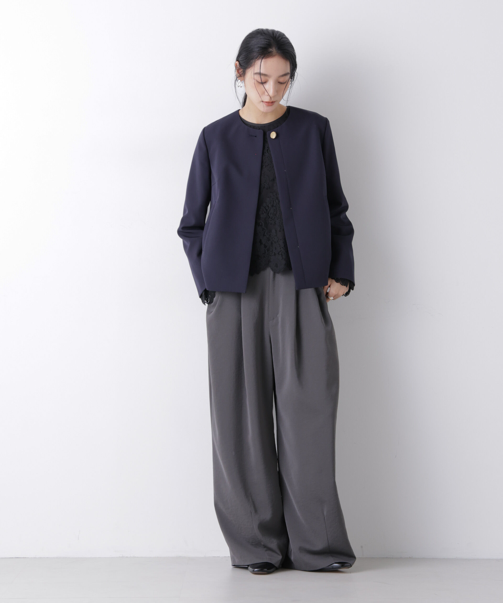 nano･universe「デイリーファンクション ノーカラージャケット(セットアップ可)」|テーラードジャケット|