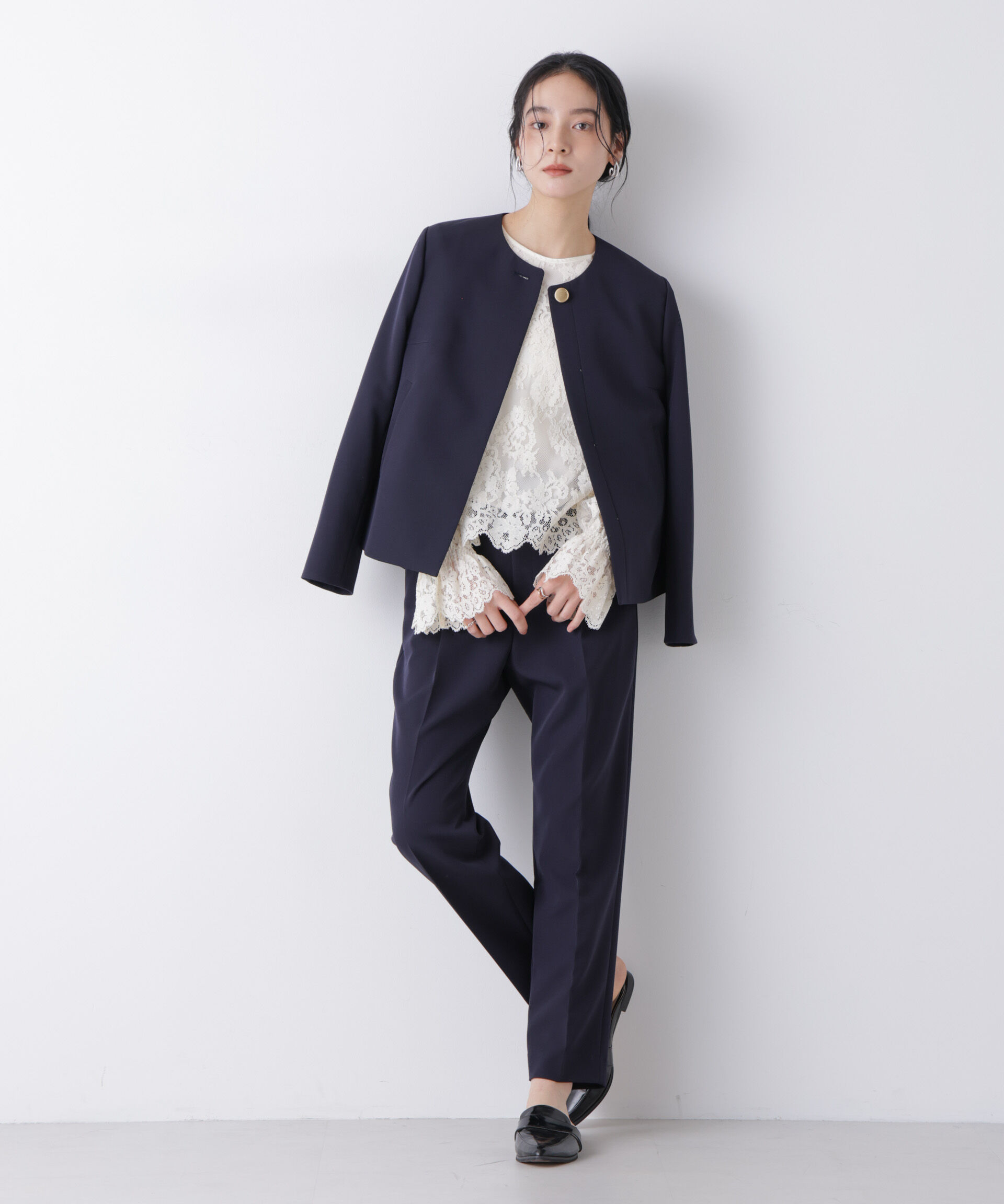 nano･universe「デイリーファンクション タックテーパードパンツ(セットアップ可)」|チノ|