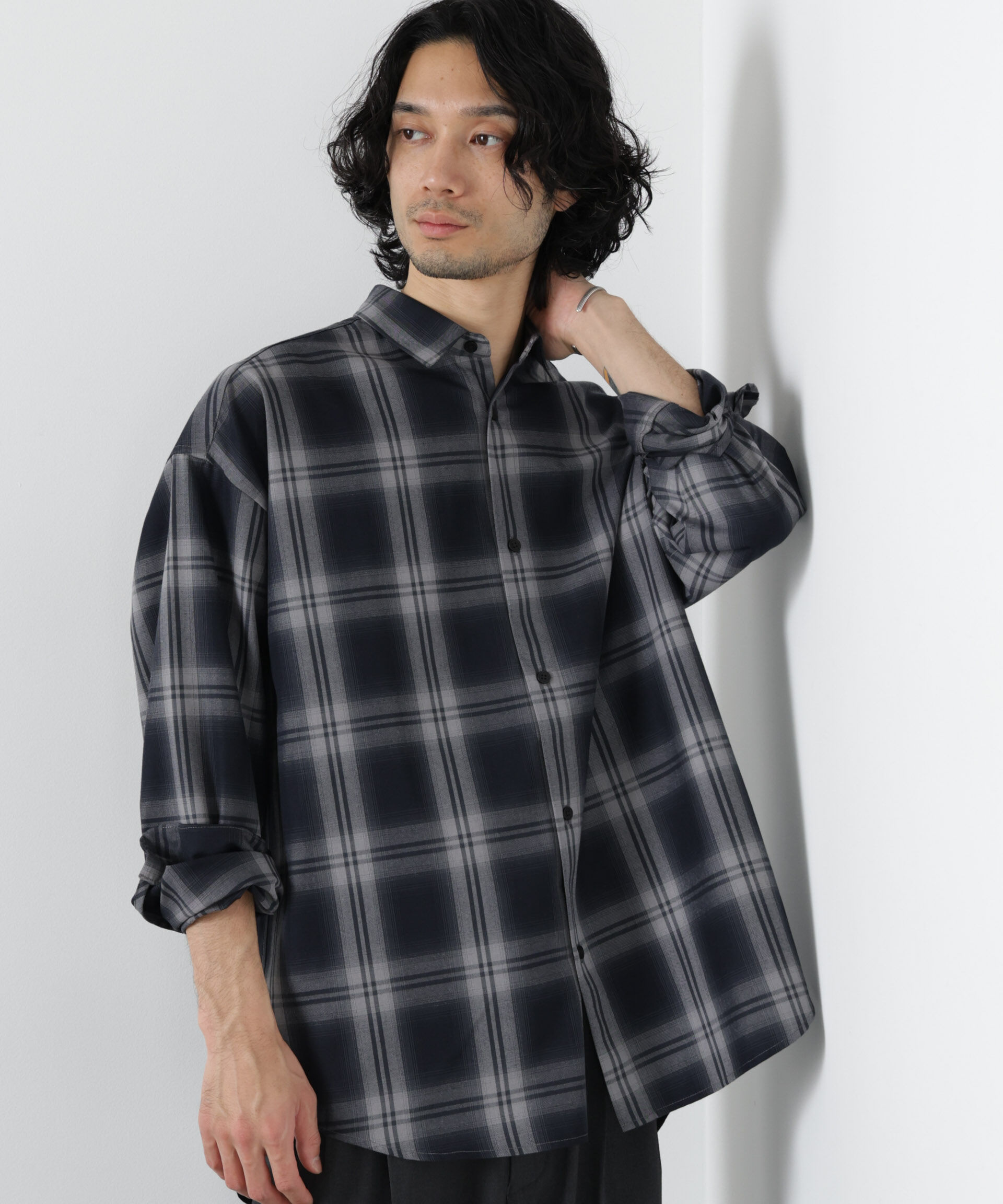 nano･universe「ビッグドレープチェックシャツ 長袖」|シャツ・ブラウス|