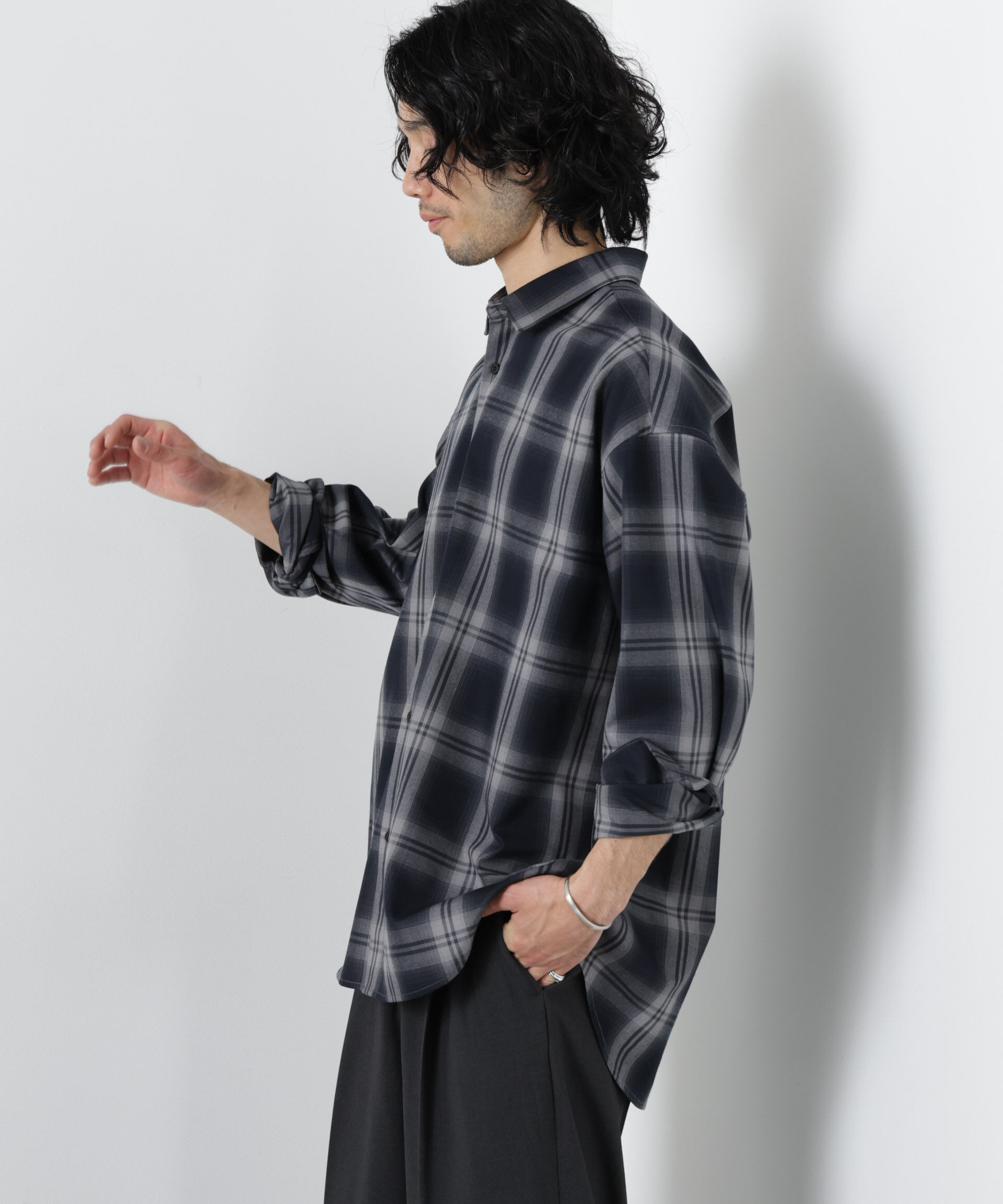 nano･universe「ビッグドレープチェックシャツ 長袖」|シャツ・ブラウス|