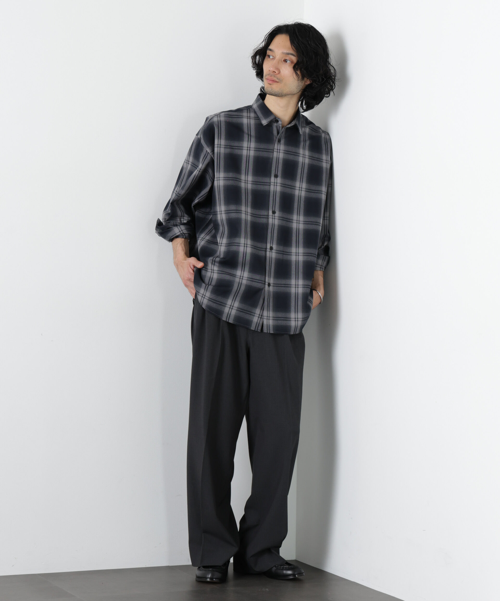 nano･universe「ビッグドレープチェックシャツ 長袖」|シャツ・ブラウス|