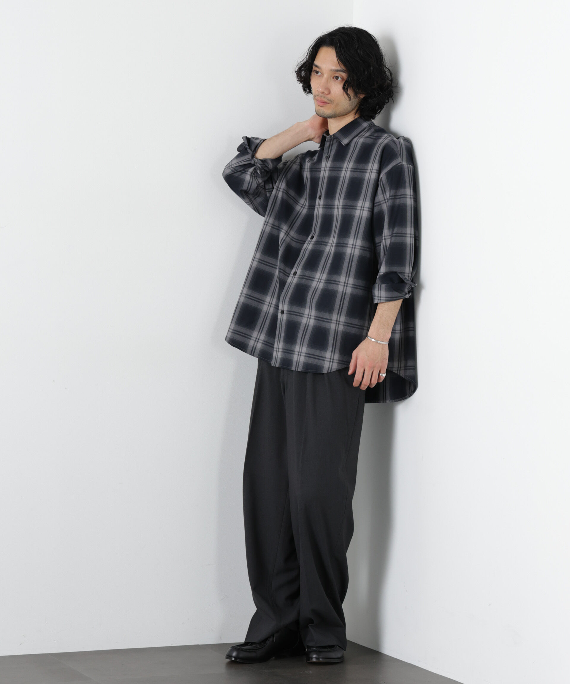 nano･universe「ビッグドレープチェックシャツ 長袖」|シャツ・ブラウス|