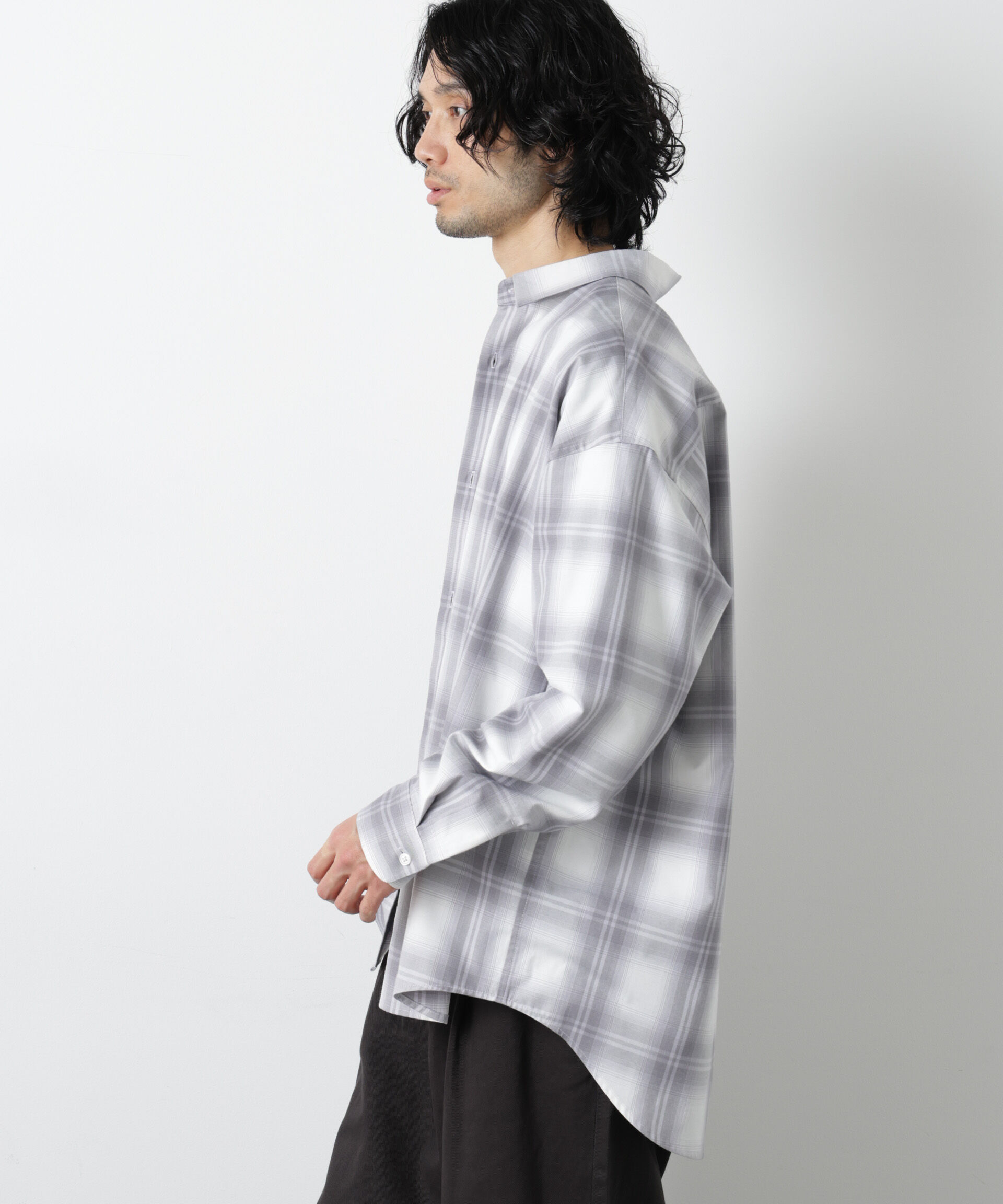 nano･universe「ビッグドレープチェックシャツ 長袖」|シャツ・ブラウス|
