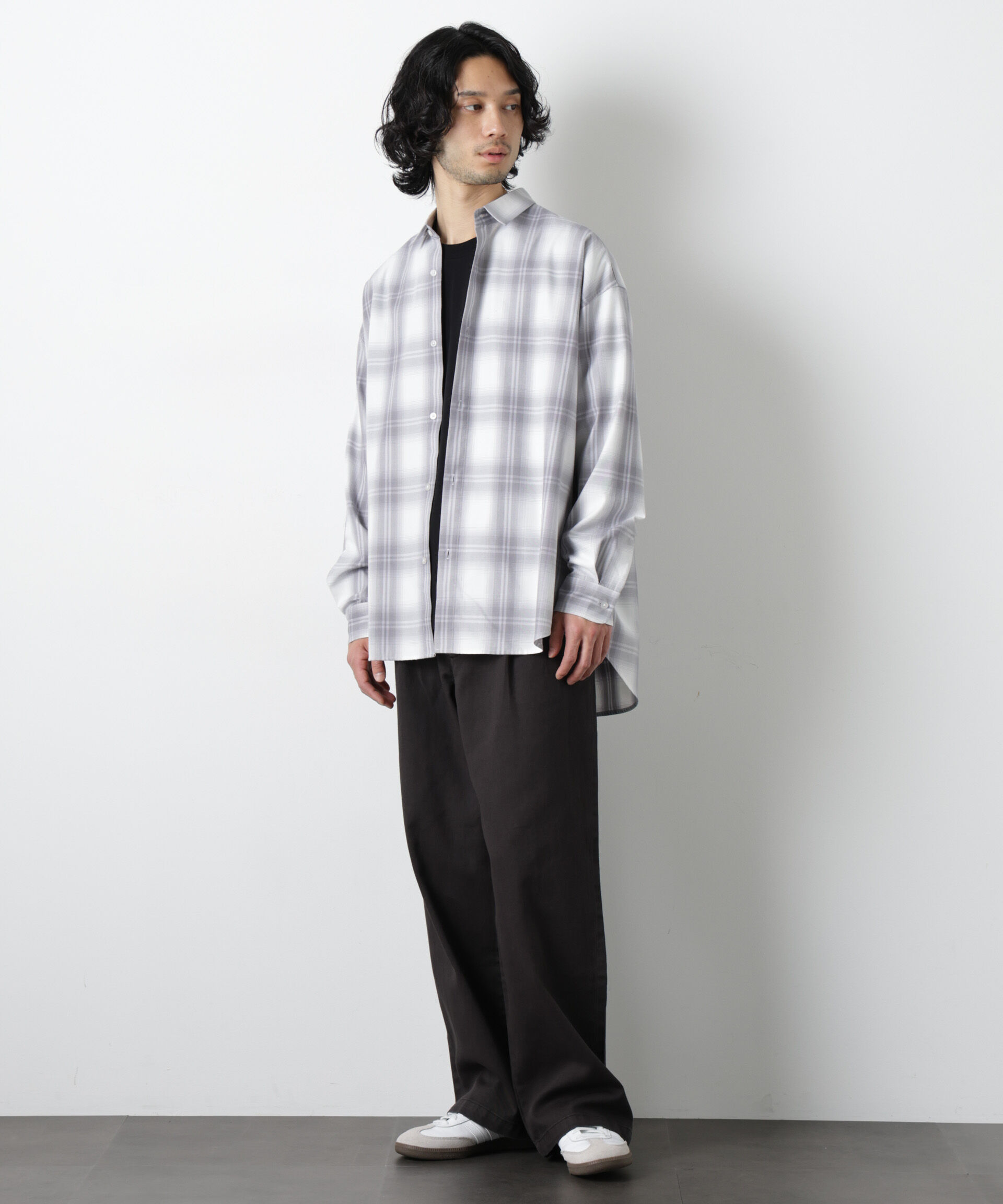 nano･universe「ビッグドレープチェックシャツ 長袖」|シャツ・ブラウス|