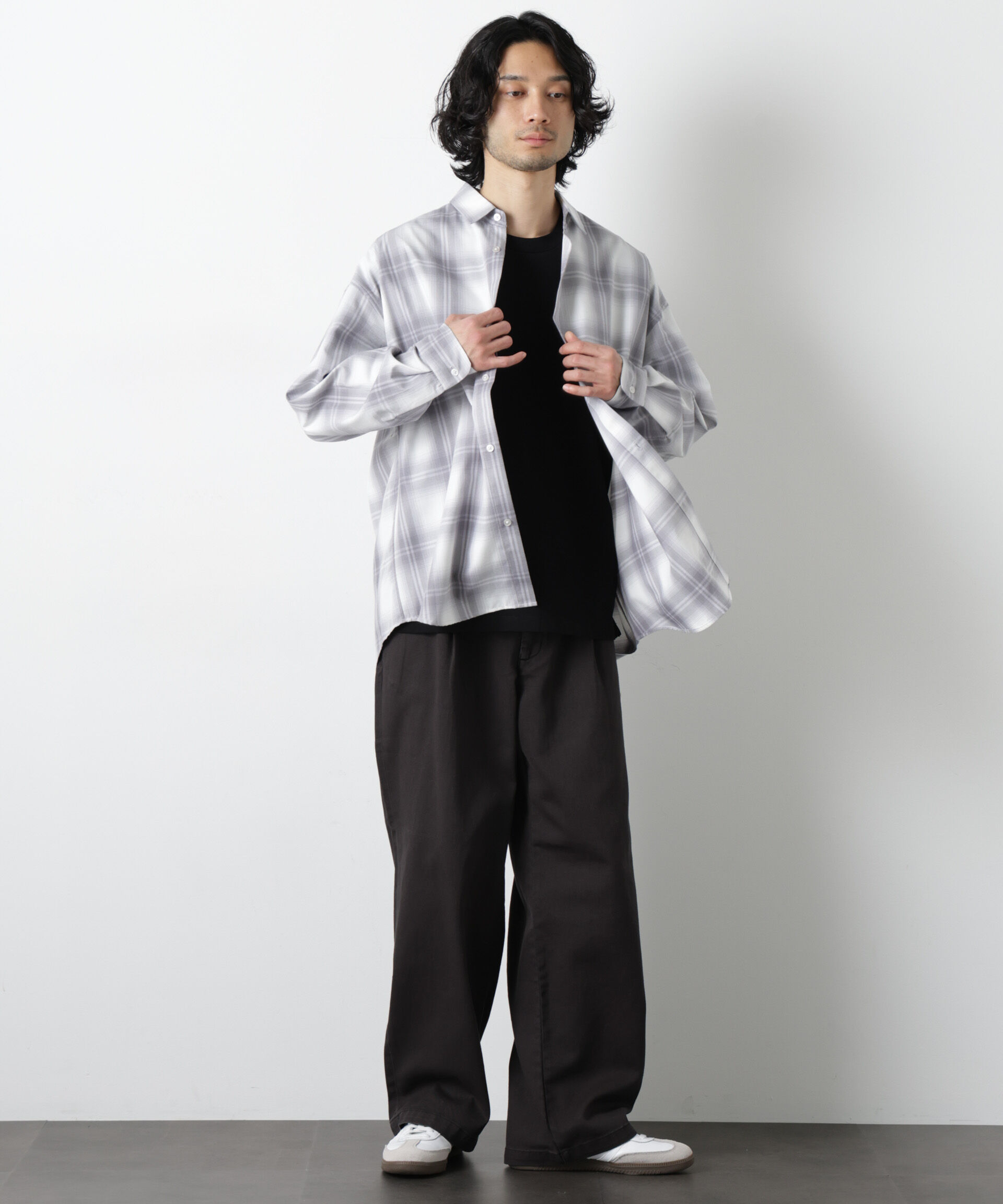 nano･universe「ビッグドレープチェックシャツ 長袖」|シャツ・ブラウス|