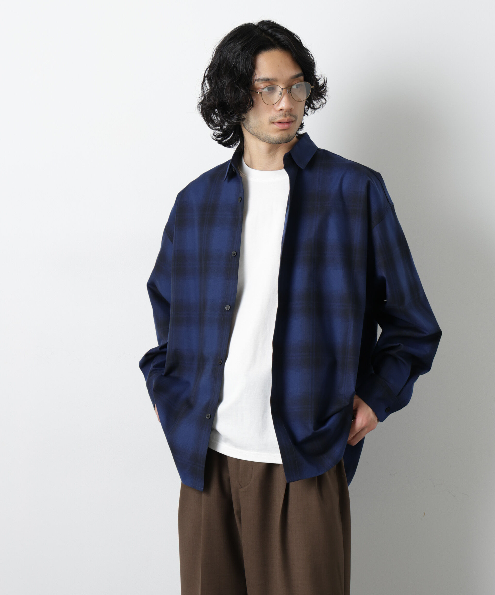 nano･universe「ビッグドレープチェックシャツ 長袖」|シャツ・ブラウス|