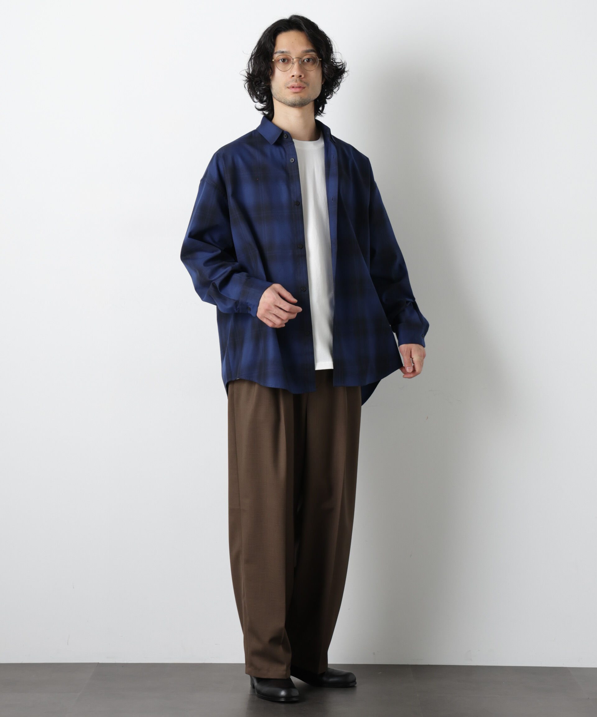 nano･universe「ビッグドレープチェックシャツ 長袖」|シャツ・ブラウス|