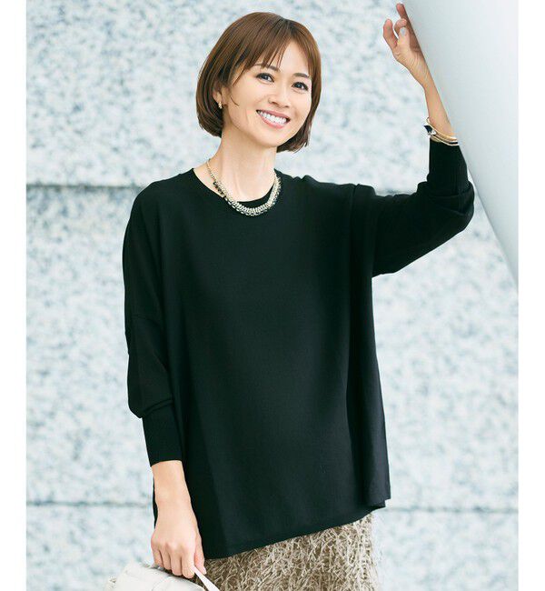 自由区「【WEB限定カラーあり】レーヨンストレッチ ニットT」|ニット・セーター|ブラック