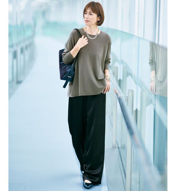 自由区「【WEB限定カラーあり】レーヨンストレッチ ニットT」|ニット・セーター|