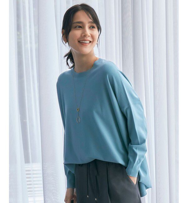 自由区「【WEB限定カラーあり】レーヨンストレッチ ニットT」|ニット・セーター|ブルーグレー