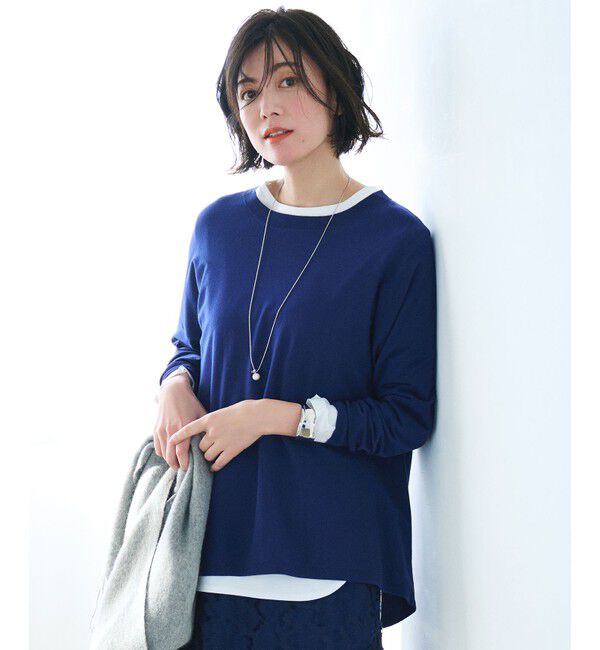 自由区「【WEB限定カラーあり】レーヨンストレッチ ニットT」|ニット・セーター|ブルー