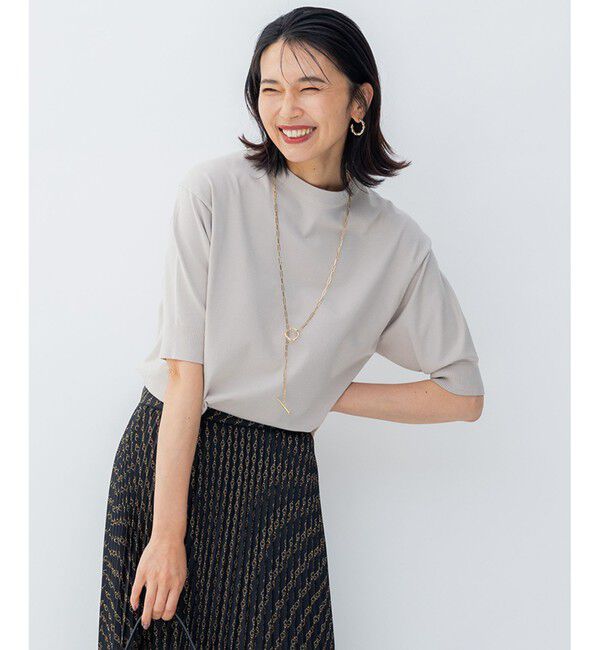 23区「【洗える/アンサンブル対応】ヴィスコースストレッチ 半袖 ニット」|カーディガン|ベージュ系