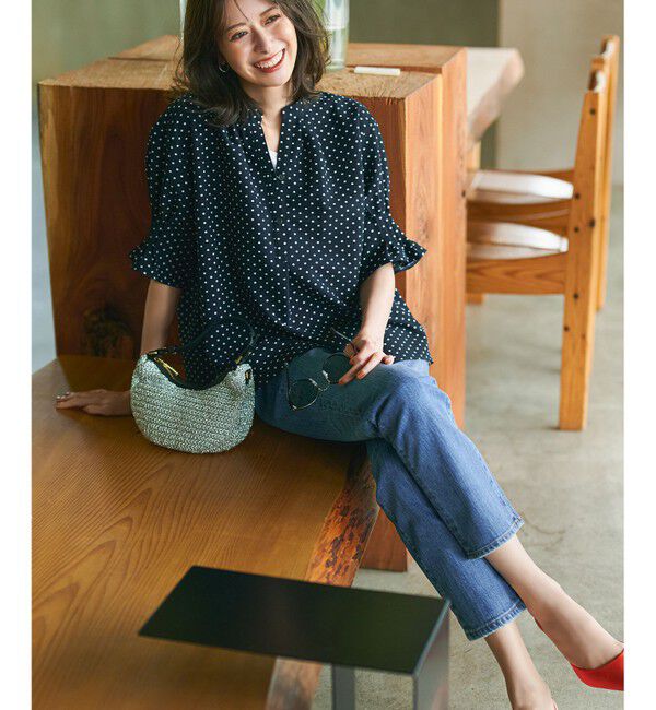 23区「【WEB&一部店舗限定/洗える】ドットプリント サッカー ブラウス」|シャツ・ブラウス|