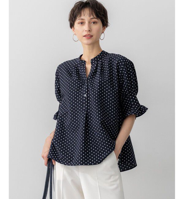 23区「【WEB&一部店舗限定/洗える】ドットプリント サッカー ブラウス」|シャツ・ブラウス|